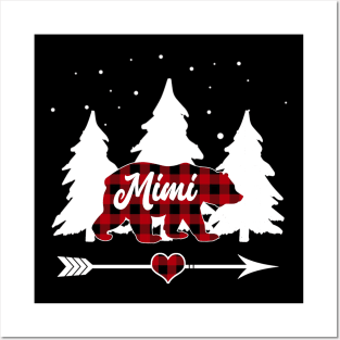 Mimi Bear Buffalo Plaid Christmas Matching Family Pajama Posters and Art